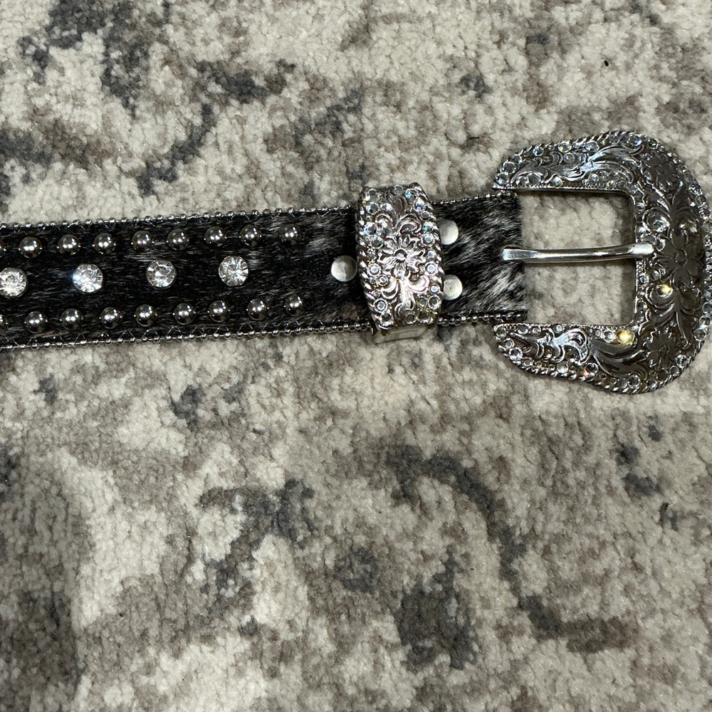 Elegant Black and Silver Belt with Rhinestone Accents